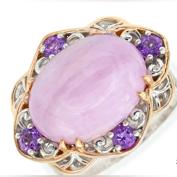 Natural Kunzite & Amethyst Ring in Palladium Sterling Silver 18k RG Sz 6! - Picture 2 of 6